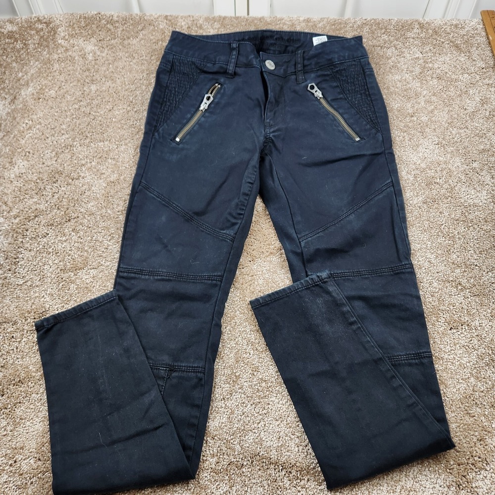 Y2K American Eagle Size 2 Reg Black‎  Straight Leg Zippers Distressed Womens
